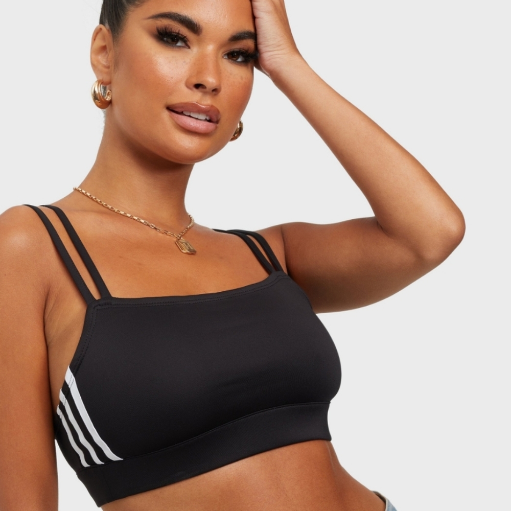 SOLD - Adidas Originals Sports Bra Strappy Crop Top Small Black & White Stripes